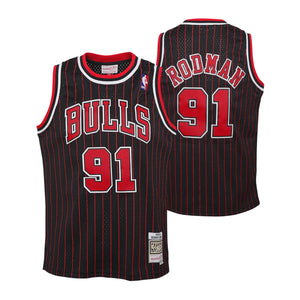 Dennis Rodman Chicago Bulls 1995/96 Pinstripe HWC Throwback Youth NBA Swingman Jersey