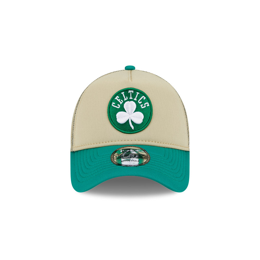 New Era 9FORTY A Frame All Day Trucker Boston Celtics NBA Beige and Green  Trucker Hat