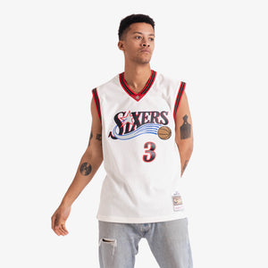 Allen Iverson Philadelphia 76ers HWC Throwback NBA Off White Swingman Jersey