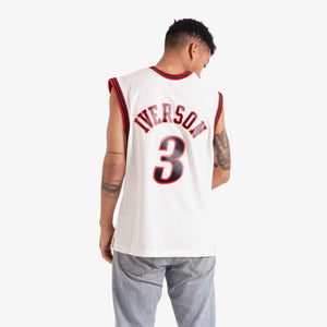 Allen Iverson Philadelphia 76ers HWC Throwback NBA Off White Swingman Jersey