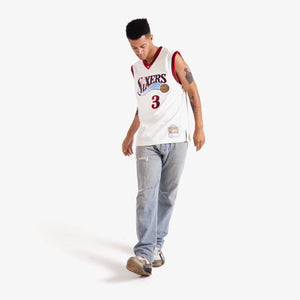 Allen Iverson Philadelphia 76ers HWC Throwback NBA Off White Swingman Jersey