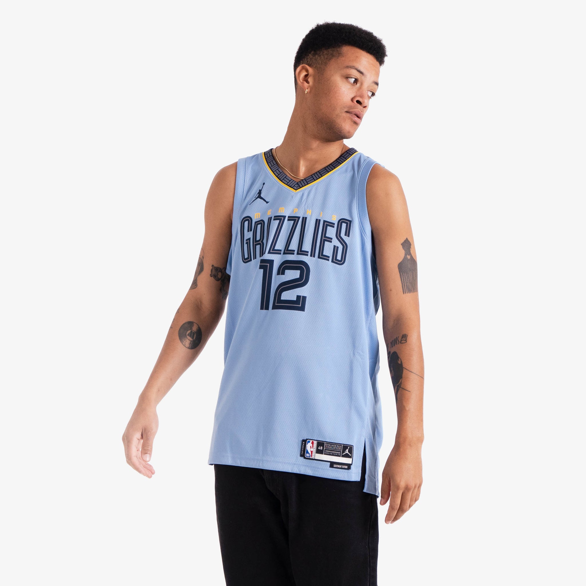 Jordan Brand Youth Jordan Brand Ja Morant Light Blue Memphis Grizzlies  Statement Edition Name & Number Player T-Shirt