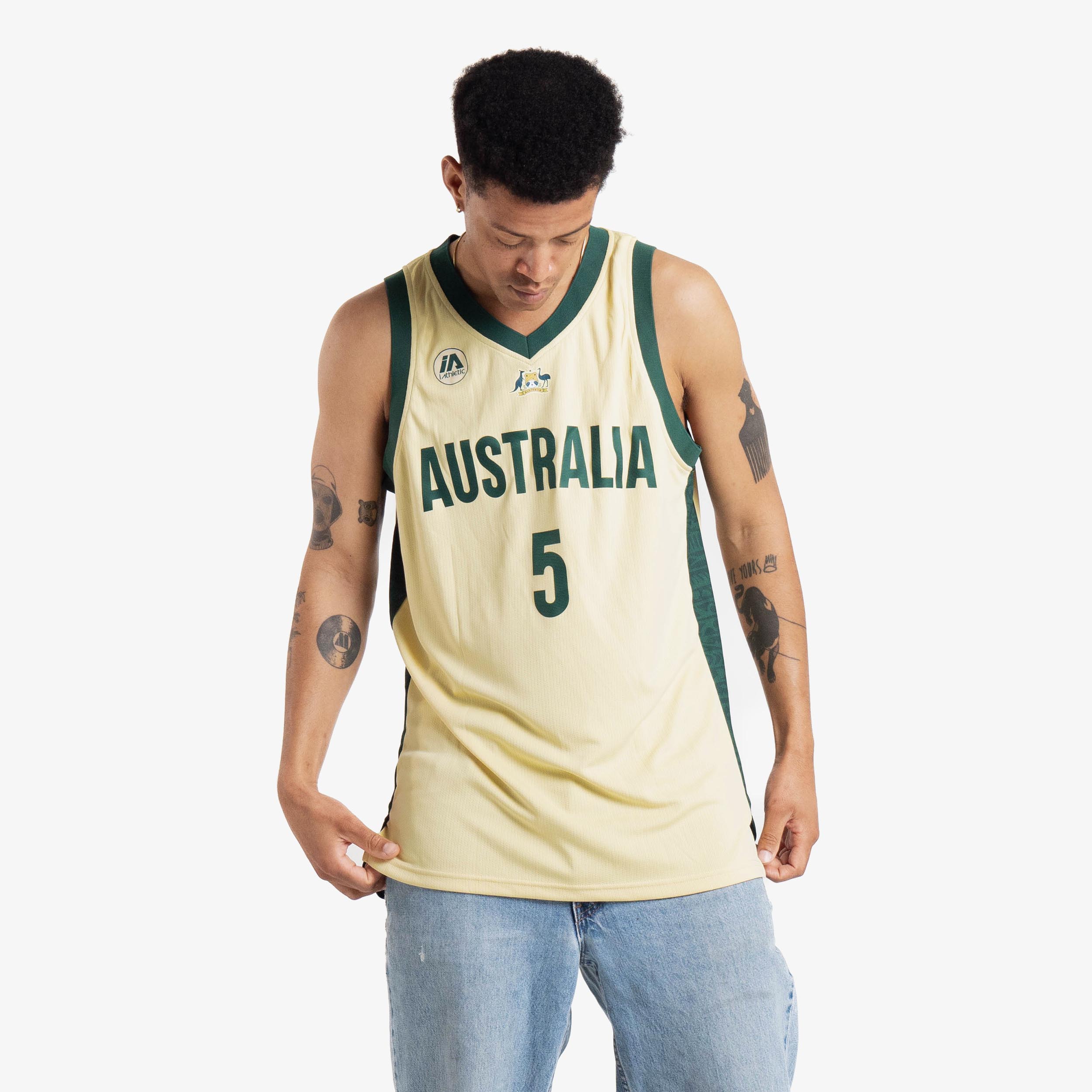 Custom Patty Mills #5 Team Australia Basketball Jersey Green Yellow Stitched