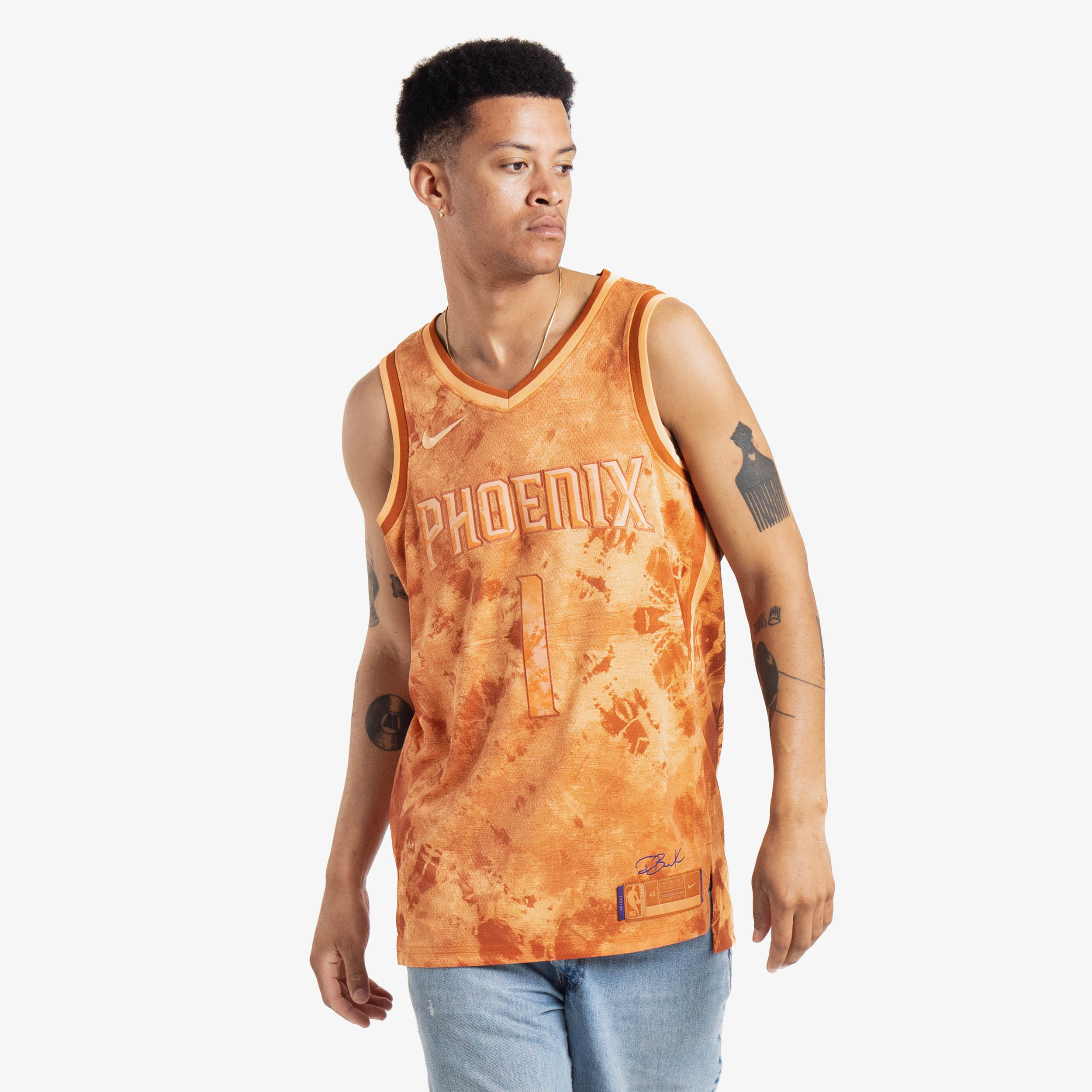 Unisex Nike Devin Booker Orange Phoenix Suns Select Series Swingman Jersey Size: Medium