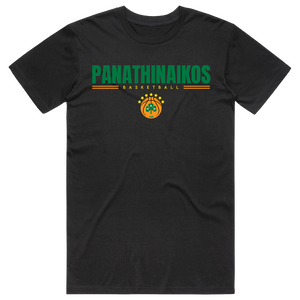 Panathinaikos BC Basketball Green Logo Black Cotton Tee