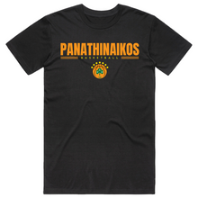 Load image into Gallery viewer, Panathinaikos BC Basketball Yellow Logo Black Cotton Tee
