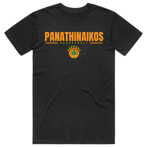 Panathinaikos BC Basketball Yellow Logo Black Cotton Tee