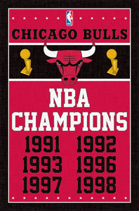 Chicago Bulls 6-Time Champions Commemorative NBA Wall Poster