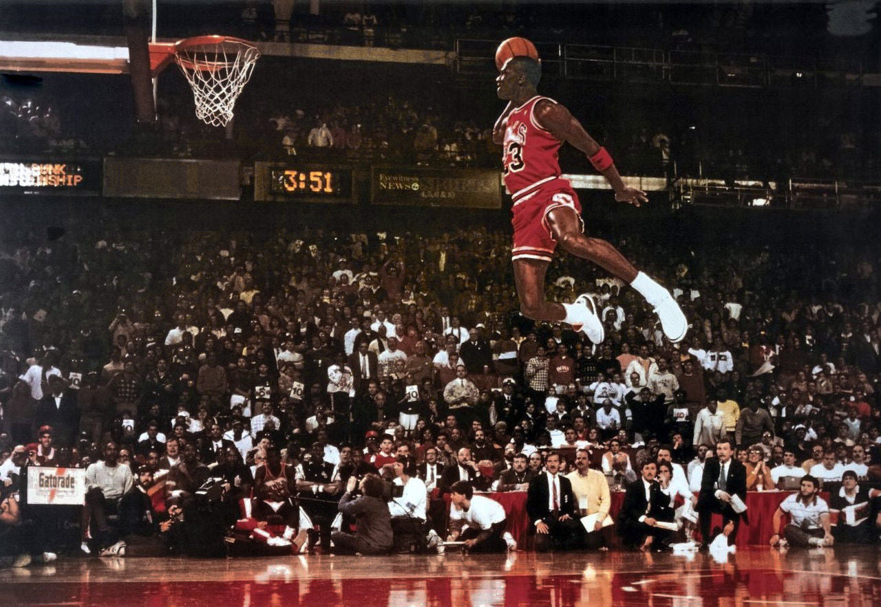 Póster de Michael Jordan con línea de tiro libre de dunk para sala