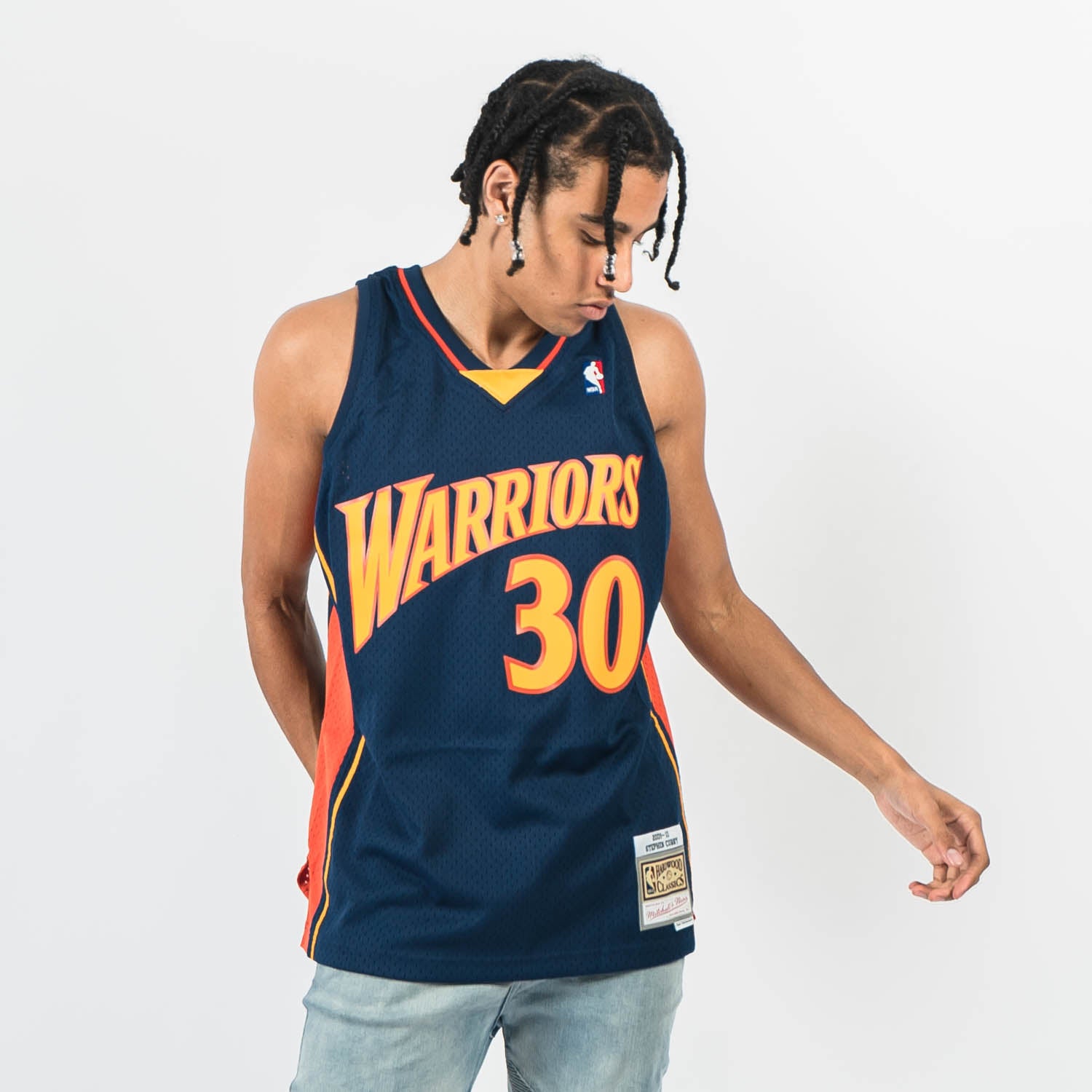 Jordan Boys Stephen Curry Warriors Statement Swingman Jersey - Navy/Yellow Size XL