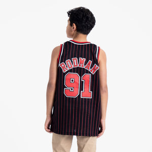 Dennis Rodman Chicago Bulls 1995/96 Pinstripe HWC Throwback Youth NBA Swingman Jersey