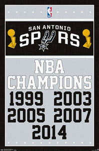 San Antonio Spurs 5-Time Champions Commemorative NBA Wall Poster