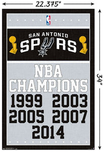San Antonio Spurs 5-Time Champions Commemorative NBA Wall Poster